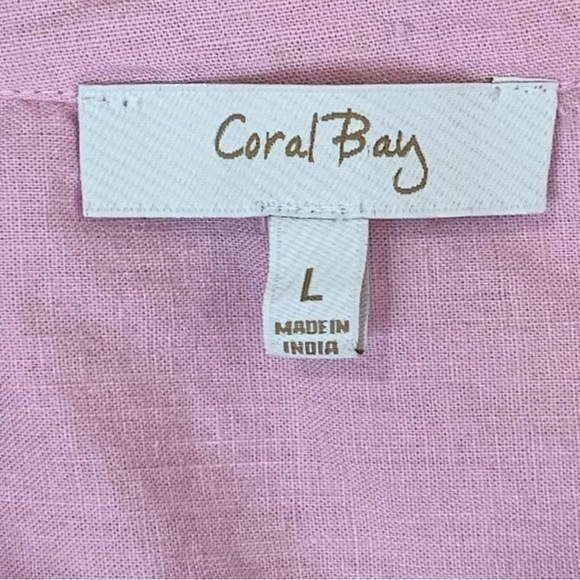 Coral Bay Linen Blend Top Womens Large Pink 3/4 Sleeves Snap Front Casual Preppy - Picture 2 of 11